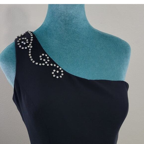 Tiffany Designs Dress Womens 8 Long Black Embellished One Shoulder Sleek Dress - Picture 2 of 10